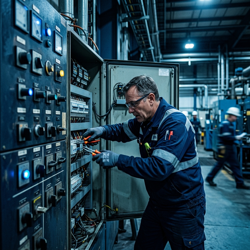 Técnico em atendimento emergencial junto a painel elétrico