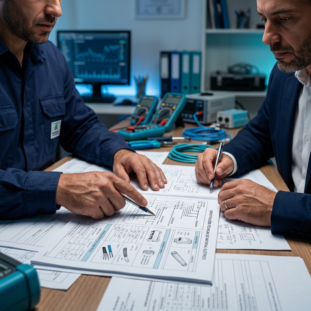 Suporte técnico especificando material elétrico com cliente